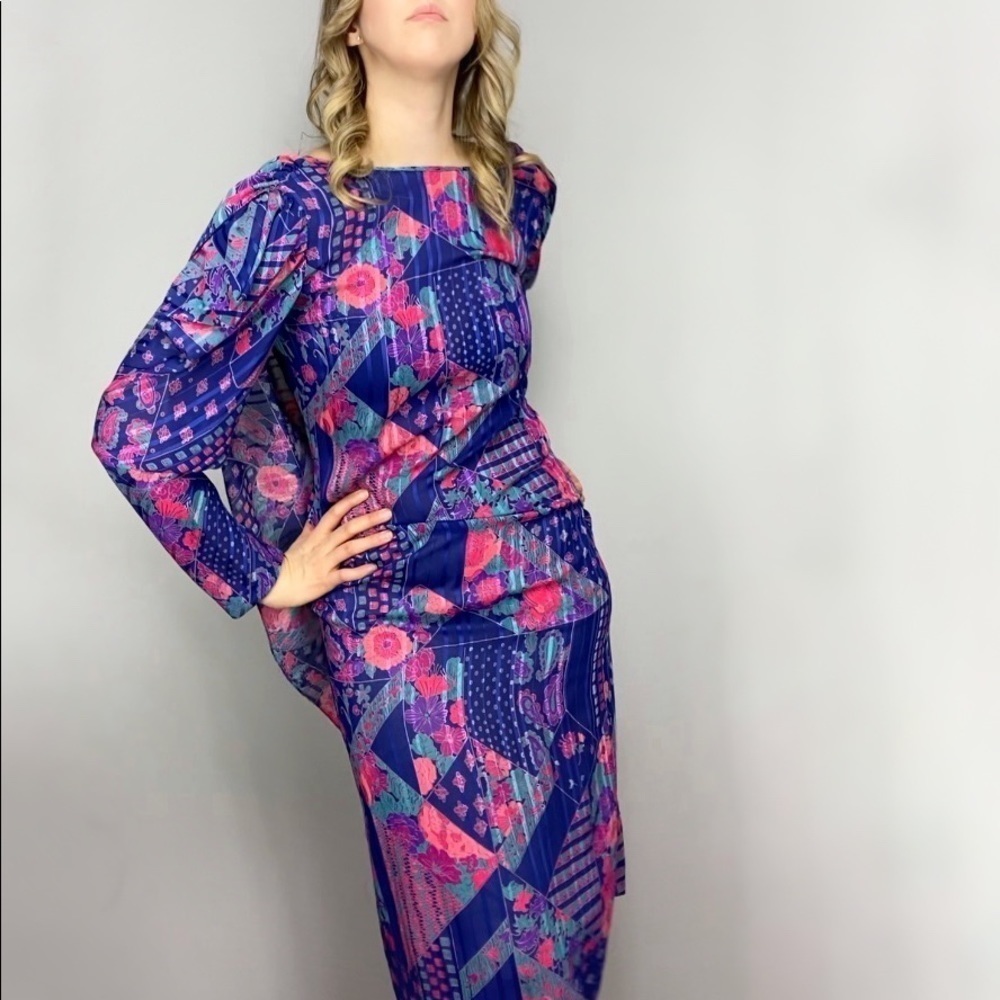 Stunning vintage designer silky scarf dress open back hood option